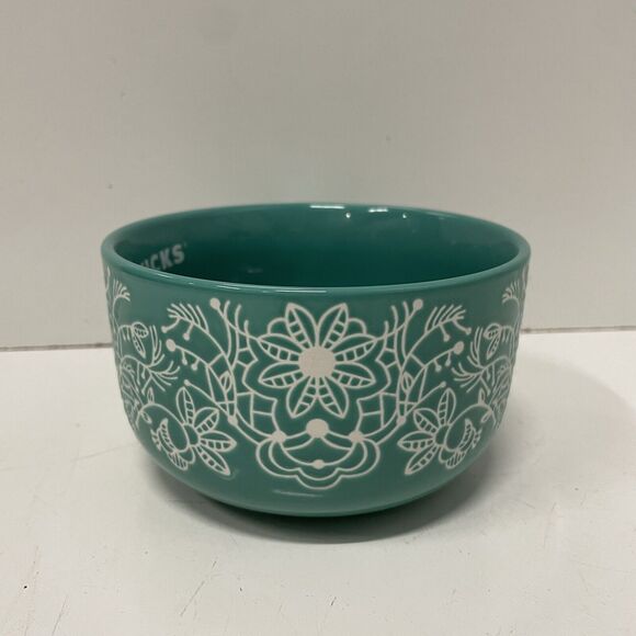 Starbucks 2022 Woodland Etched Ceramic Coffee Soup Mug Ice Cream 16oz Teal - Picture 2 of 4
